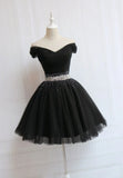 Black Off the Shoulder Short Prom Dress, A-Line Homecoming Dress HZ1024