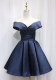 A-Line Satin Off the Shoulder Short Prom Dress, Mini Evening Party Dress HZ1024
