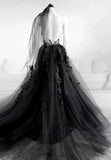 Black Lace Long Prom Dress, A-Line Backless Evening Dress HZ1024