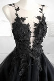 Black Tulle Lace Long Prom Dress, Black Formal Graduation Dress HZ1024