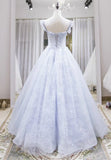 Light Blue Tulle Lace Long Prom Dress, A-Line Graduation Dress HZ1024