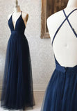 Simple Tulle Long Prom Dress, A Line Backless Evening Dress HZ1024