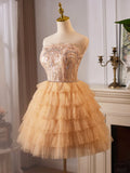 Lovely Tulle Layer Knee Length Prom Dress, A-Line Strapless Evening Party Dress HZ1024