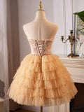 Lovely Tulle Layer Knee Length Prom Dress, A-Line Strapless Evening Party Dress HZ1024