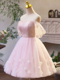 Pink Tulle Off the Shoulder Party Dress, A-Line Knee Length Evening Dress HZ1024