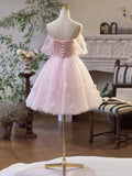 Pink Tulle Off the Shoulder Party Dress, A-Line Knee Length Evening Dress HZ1024