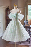 Green Tulle Knee Length A-Line Party Dress, Lovely Off the Shoulder Evening Dress HZ1024