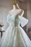 Green Tulle Knee Length A-Line Party Dress, Lovely Off the Shoulder Evening Dress HZ1024