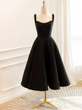 Black Satin Short Prom Dress, Simple A-Line Evening Party Dress HZ1024
