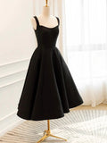Black Satin Short Prom Dress, Simple A-Line Evening Party Dress HZ1024