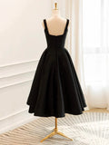 Black Satin Short Prom Dress, Simple A-Line Evening Party Dress HZ1024
