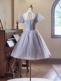 Light Purple Tulle Short Sleeves Homecoming Dress, Beautiful Knee Length Prom Party Dress HZ1024