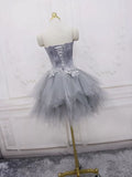 Gray Sweetheart Neck Short Prom Dress, A Line Party Dress with Feather HZ1024
