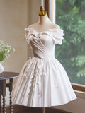 White Satin Butterfly Bow Party Dresses, Lovely A-Line Evening Homecoming Dress HZ1024