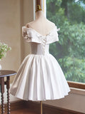 White Satin Butterfly Bow Party Dresses, Lovely A-Line Evening Homecoming Dress HZ1024