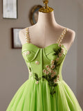 Beautiful Green Lace Flower Short Party Dress, Lovely Spaghetti Straps Sleeveless Backless Evening Dress HZ1024