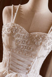 A-Line Tulle Beaded Short Prom Dress, Light Champagne Spaghetti Strap Party Dress HZ1024