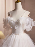 Ivory Spaghetti Strap Tulle Short Prom Dress, Lovely A-Line Evening Party Dress HZ1024