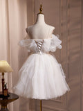 Ivory Spaghetti Strap Tulle Short Prom Dress, Lovely A-Line Evening Party Dress HZ1024