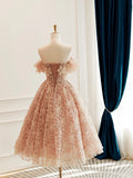 Cute Tulle Flower Short Prom Dress, Beautiful Off the Shoulder A-Line Evening Party Dress HZ1024