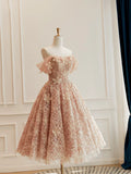 Cute Tulle Flower Short Prom Dress, Beautiful Off the Shoulder A-Line Evening Party Dress HZ1024