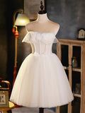 Light Champagne Strapless Tulle Short Prom Dress, Beautiful A-Line Evening Party Dress HZ1024