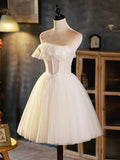 Light Champagne Strapless Tulle Short Prom Dress, Beautiful A-Line Evening Party Dress HZ1024