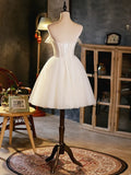 Light Champagne Strapless Tulle Short Prom Dress, Beautiful A-Line Evening Party Dress HZ1024