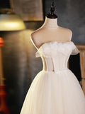 Light Champagne Strapless Tulle Short Prom Dress, Beautiful A-Line Evening Party Dress HZ1024