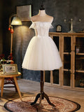 Light Champagne Strapless Tulle Short Prom Dress, Beautiful A-Line Evening Party Dress HZ1024