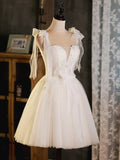 Light Champagne Short Tulle Homecoming Dress, Lovely A-Line Spaghetti Strap Evening Party Dress HZ1024