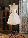 Light Champagne Short Tulle Homecoming Dress, Lovely A-Line Spaghetti Strap Evening Party Dress HZ1024