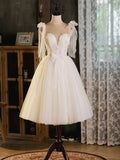 Light Champagne Short Tulle Homecoming Dress, Lovely A-Line Spaghetti Strap Evening Party Dress HZ1024