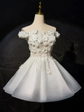 White Flowers Lace Short Prom Dress, Lovely A-Line Evening Party Dress HZ1024