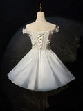 White Flowers Lace Short Prom Dress, Lovely A-Line Evening Party Dress HZ1024
