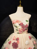 Champagne Scoop Neck Short Prom Dress with Flowers, Cute A-Line Party Dress HZ1024