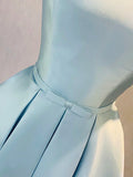 Simple Short Light Blue Satin Party Dress, Blue A-Line Off the Shoulder Evening Dress HZ1024