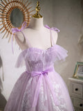 Lovely Spaghetti Strap Tulle Lace Short Prom Dress, Lavender A-Line Party Dress HZ1024
