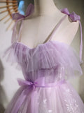 Lovely Spaghetti Strap Tulle Lace Short Prom Dress, Lavender A-Line Party Dress HZ1024