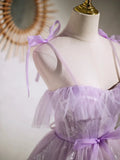 Lovely Spaghetti Strap Tulle Lace Short Prom Dress, Lavender A-Line Party Dress HZ1024