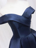 Blue V-neckline Satin Off Shoulder Party Dress, A-Line Blue Short Evening Prom Dress HZ1024