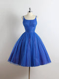 Royal Blue Spaghetti straps Tulle A-line Short Prom Dress HZ1024