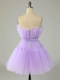 Purple Strapless Tulle Knee Length Party Dress, A-Line Homecoming Dress HZ1024