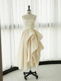 Irregular Champagne Tea Length Prom Dress, Simple A-Line Evening Party Dress HZ1024
