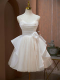 Champagne Spaghetti Strap Tulle Party Dress, Cute Knee Length Prom Dress HZ1024