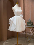 Champagne Spaghetti Strap Tulle Party Dress, Cute Knee Length Prom Dress HZ1024