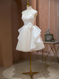 Champagne Spaghetti Strap Tulle Party Dress, Cute Knee Length Prom Dress HZ1024