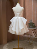Champagne Spaghetti Strap Tulle Party Dress, Cute Knee Length Prom Dress HZ1024