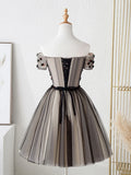 Cute Tulle Short Prom Dress with Flowers, Black Tulle Party Dress HZ1024