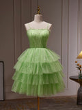 Green Tulle Straps Short Party Dress, Light Green Homecoming Dress HZ1024